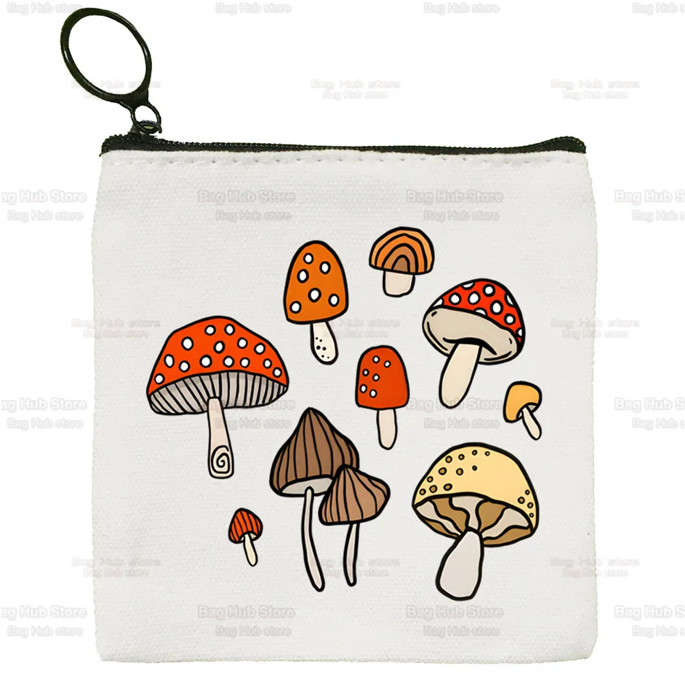 Mushroom Kawaii Simple Coin Purse Female Student Canvas Ulzzang Grunge Cute Key Bag Graphic Aesthetic Mini Clutch Small Purse