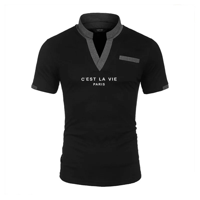 

Men's Polo Shirts Summer 2022 Men's Business Casual Short Sleeve V-Neck T-Shirt Tops Summer Luxury Slim Print Polo Shirts