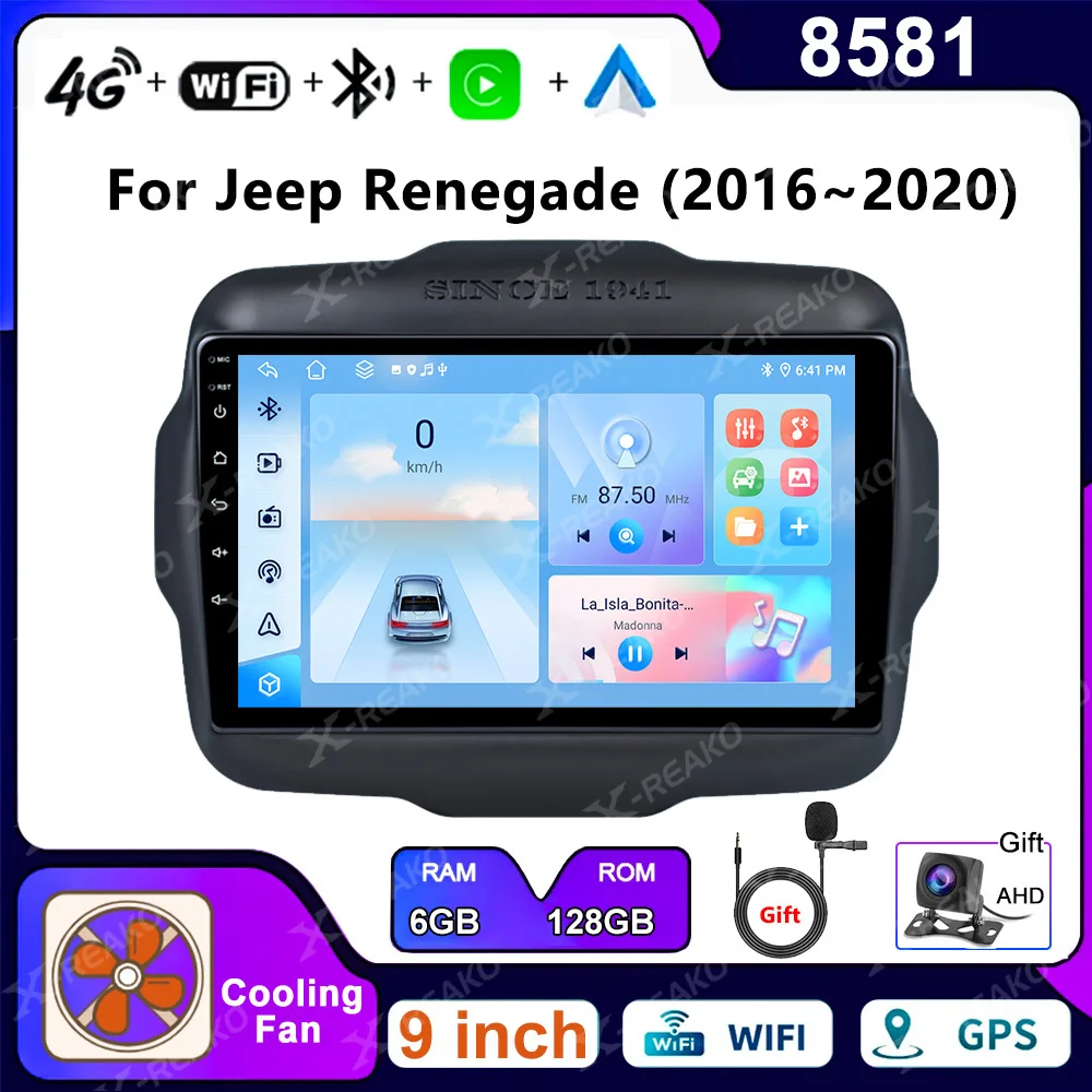 Магнитола автомобильная 2DIN Android 13 для Jeep Renegade 2016-2020 мультимедийный видеоплеер