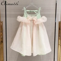 fashion sweet rhinestone mesh stitching tulle tutu dress ladies 2022 summer new solid color tied a line suspender dress female