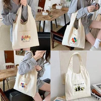 friends pattern canvas vest bags 2022 new women shopping shoulder bag cute korean ins college students portable canvas tote bags