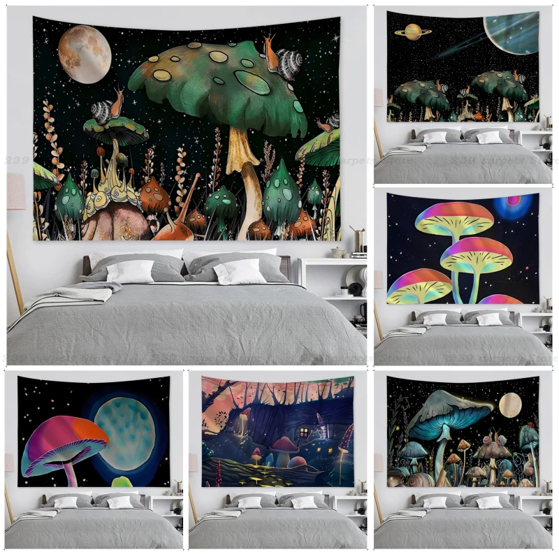 

Psychedelic Trippy Vintage Mushroom Hanging Bohemian Tapestry Art Science Fiction Room Home Decor Cheap Hippie Wall Hanging