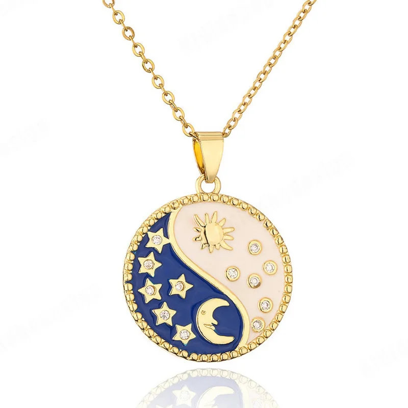 Tai Chi Sun Moon Star Pendant Necklace Round Plate Zircon Stainless Steel Pendant Women's Necklace Men's Pendant jewelry