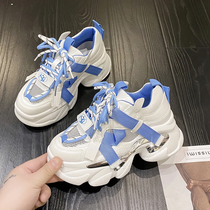 

Кроссовки женские на массивной платформе 8 см, дизайнерская летняя дышащая сетчатая повседневная спортивная обувь для папы, белые