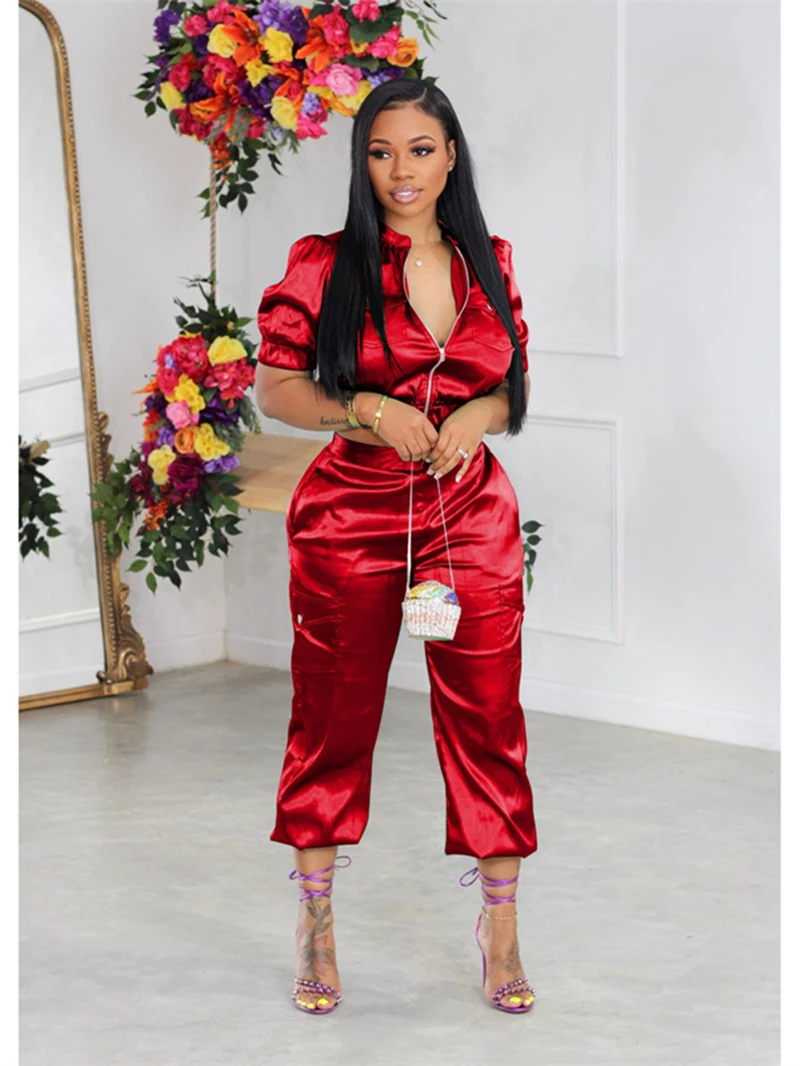 

Женский костюм-двойка в уличном стиле, летний костюм из рубашки с коротким рукавом и брюк, повседневные женские комплекты