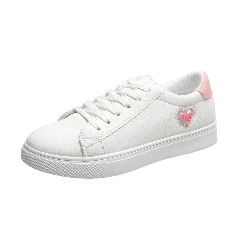 

Розовые женские туфли на плоской подошве в форме сердца, легкие повседневные спортивные туфли, дышащая белая теннисная обувь