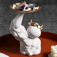 muscle arms animal cattle statue modern decorative tray desktop tea table living room entrance key storage desk accessories