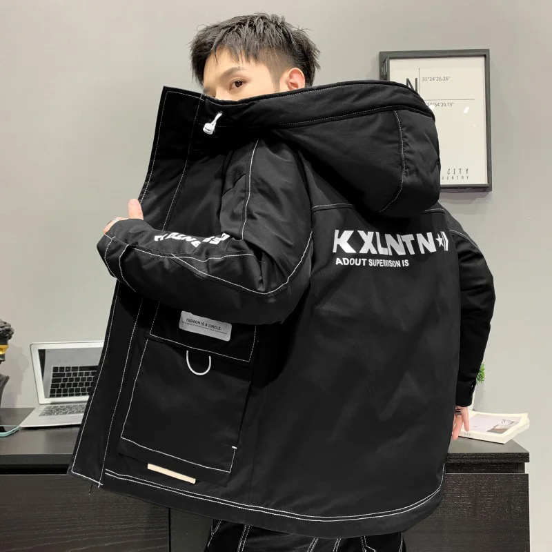 Didiboer Autumn and Winter Men's Hooded Jackets Mens Loose Pockets Parkas Casual Warm Parkas Jacket Cotton Coats Men Clothing