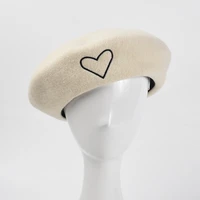 love style beret female autumn winter wool tweed fashion embroidery painter hat vintage cap