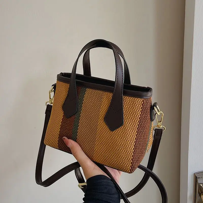 Стильная Холщовая Сумка через плечо контрастных цветов-модная женская сумка для