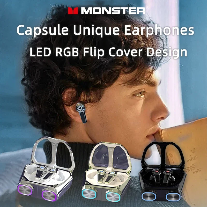 Monster XKT32 Беспроводные Bluetooth 5.4 Наушники TWS Игровые наушники Капсулы LED RGB Перекрытый