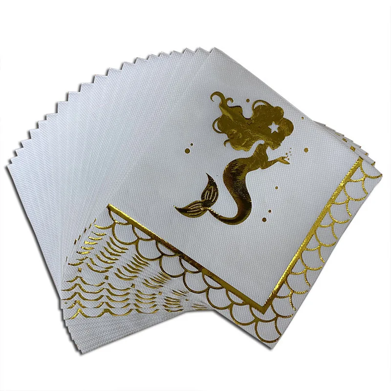 

33cm 20pcs/Lot Mermaid Theme Bronzing Servilletas Decoupage Paper Napkins Beautiful Elegant Wedding Valentine's Day Party Decor