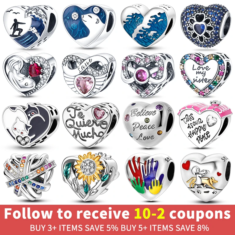 

Подвеска-бусина в виде сердца, Подходит для pandora 925 оригинального браслета, женские серебряные подвески с бусинами, новинка 925, в форме сердца...