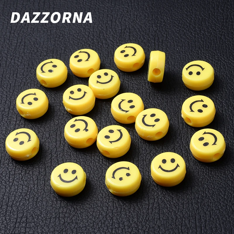 Двусторонние акриловые Круглые бусины-разделители с улыбкой желтые 20 30 шт./лот 5x12