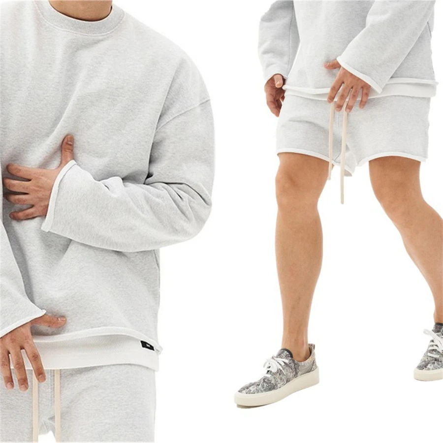 High Quality Body-building Sportswear Two-piece Set Spot Europe 3xl New Men's Suit Jacket + Jogger short High street Tracksuit