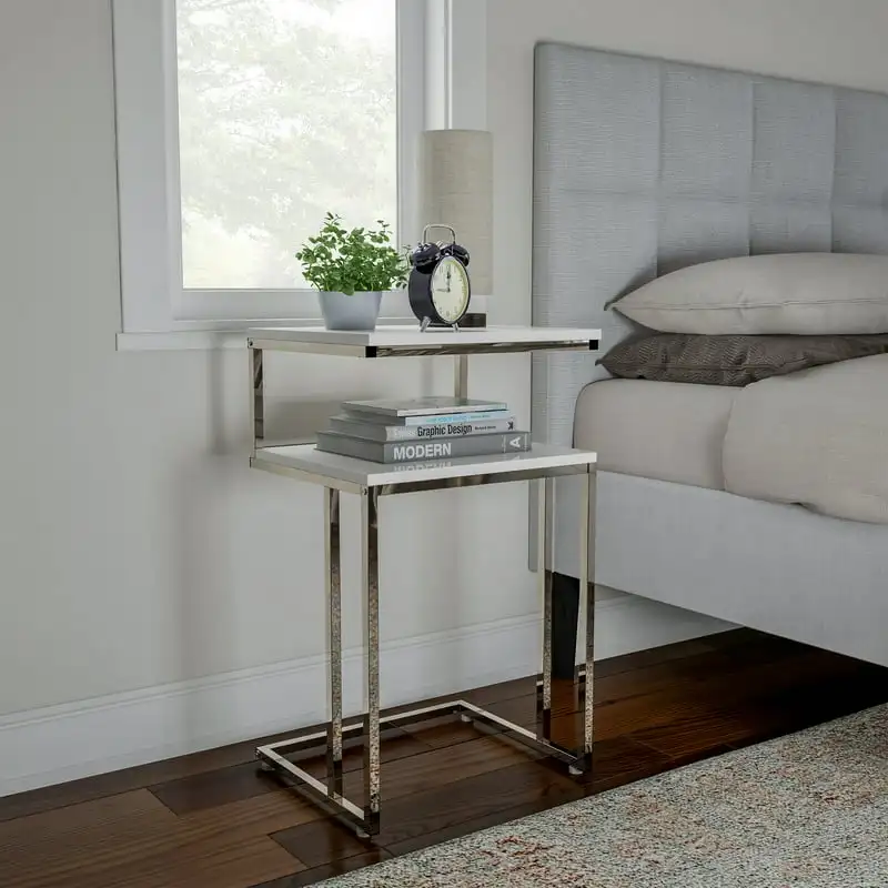 

Tier End Table, White/Silver