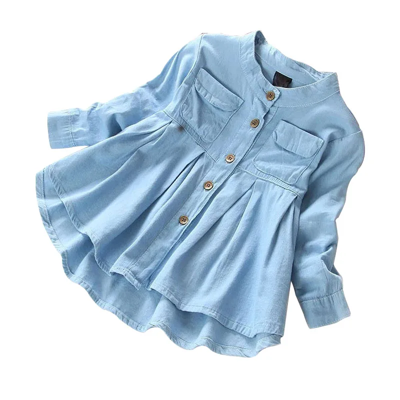 

Одежда для маленьких девочек, весенне-летняя повседневная детская одежда, топы из мягкой джинсовой ткани, платье, детская блузка, рубашка для девочек