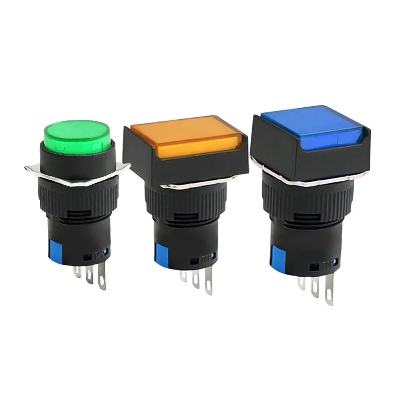 

16mm With Light Power Switch 5 Pin LA16 Push Button Switch Square&Round Self-Locking Self-Reset Start Up Switch 12/24/220V