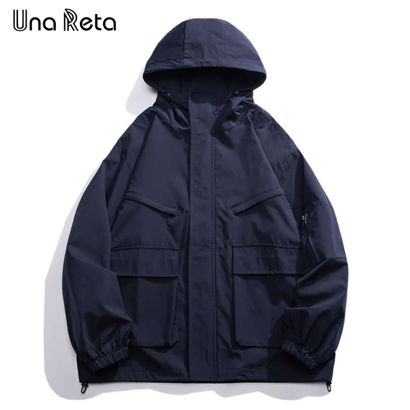 

Una Reta Hooded Jacket Autumn Harajuku Men Clothing Streetwear Hip Hop Waterproof Multi Pocket Designon Cargo Jacket Coat Man
