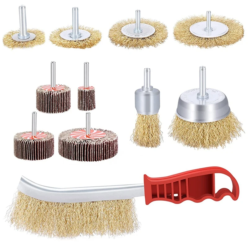 

11Pcs Wire Brush Wheel Cup Brush Set,Crimped Wire Wheel Brush Wire End Brush With 1/4-Inch Round Shank,For Cleaning Rust