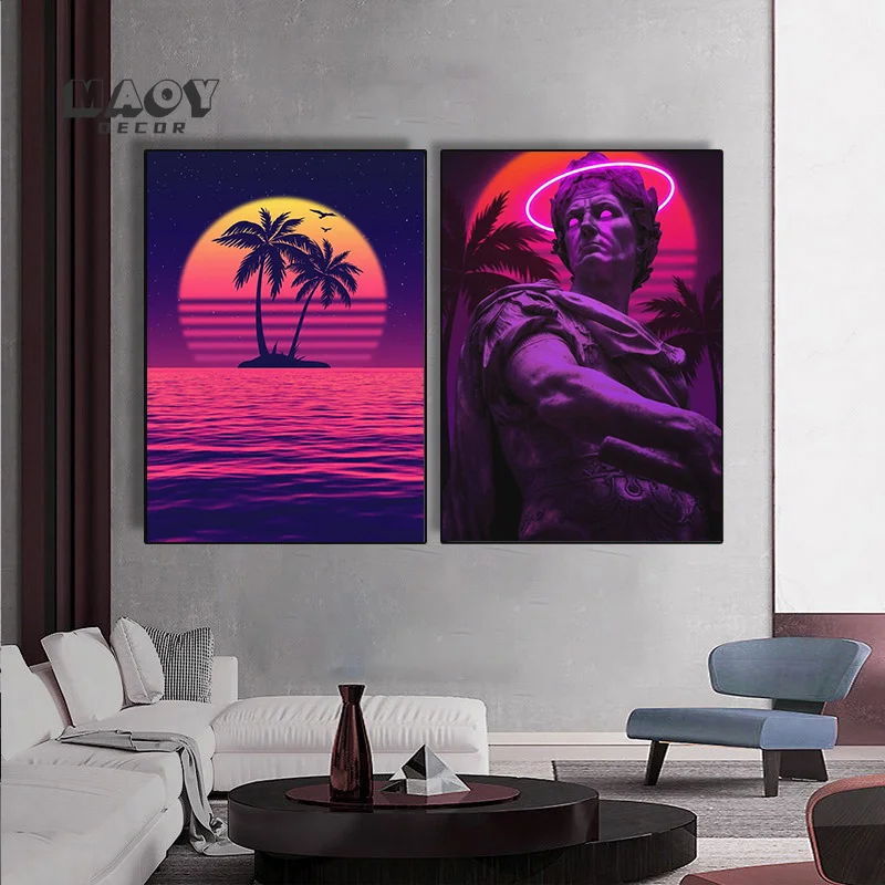 

Neon Night City Street Canvas Painting Frame Posters and Prints 80s Fantasy Vaporwave Style Wall Art Picture Home Decoration