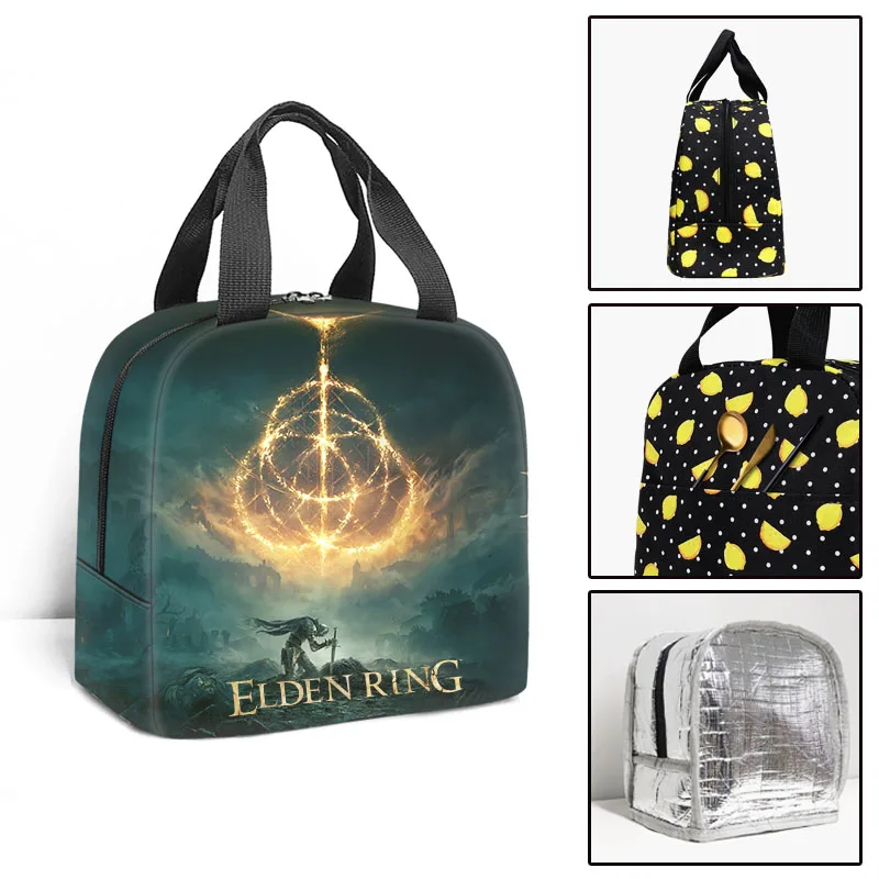 Game Elden Ring Printed Women Men Insulated Lunch Bag Thermal Cooler Tote Food Picnic Bags Portable Student School Lunch Bags