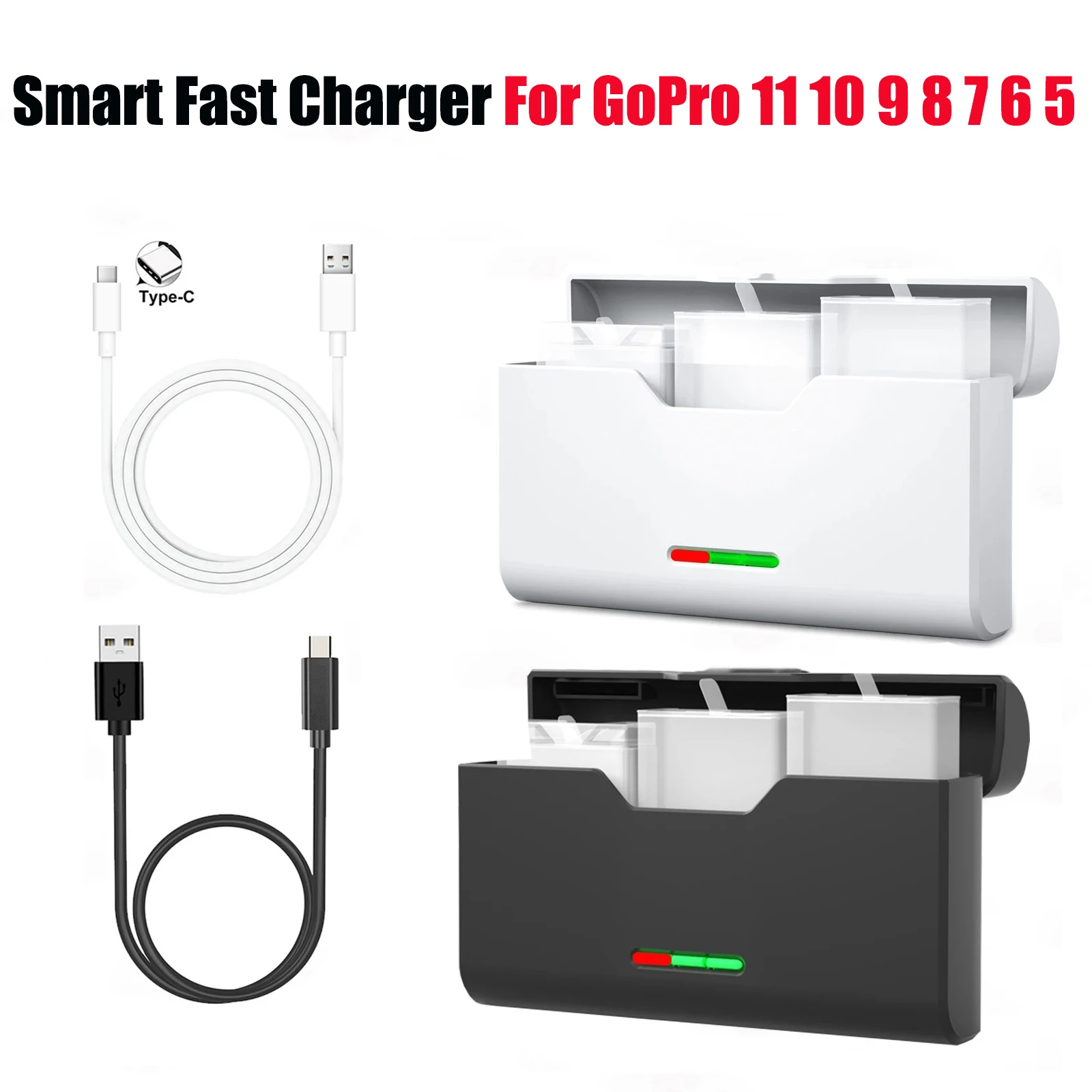 

New 3 Way Smart Charging Case Rechargeable Battery Storage Box For Gopro Hero 11 10 9 8 7 6 5 Black Action Cameras Accessories