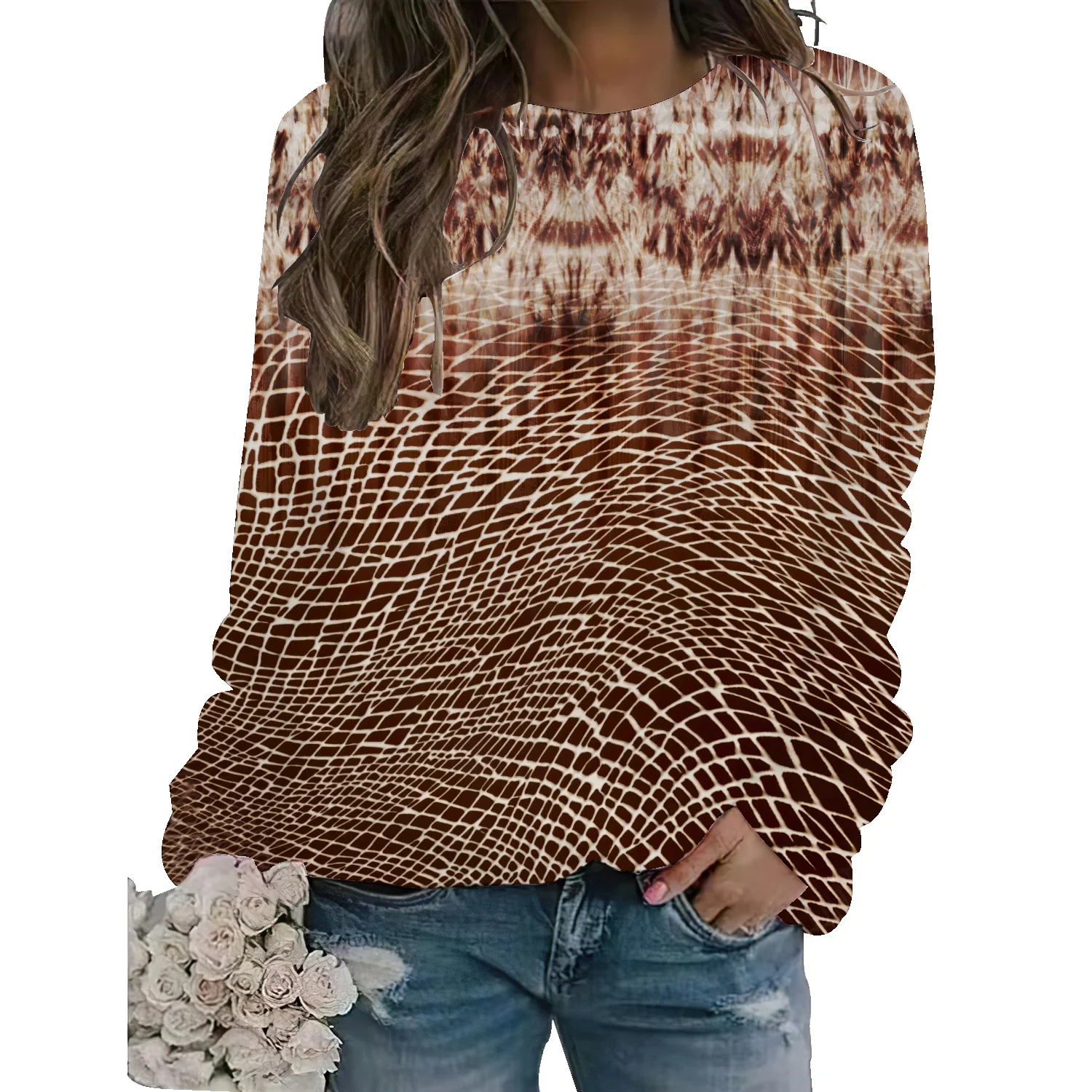 

Tie-Dye Thickened Sweater Ladies Loose Long Sleeve Winter Trend Tops Pullover Bottoming Couples Versatile Round Collar