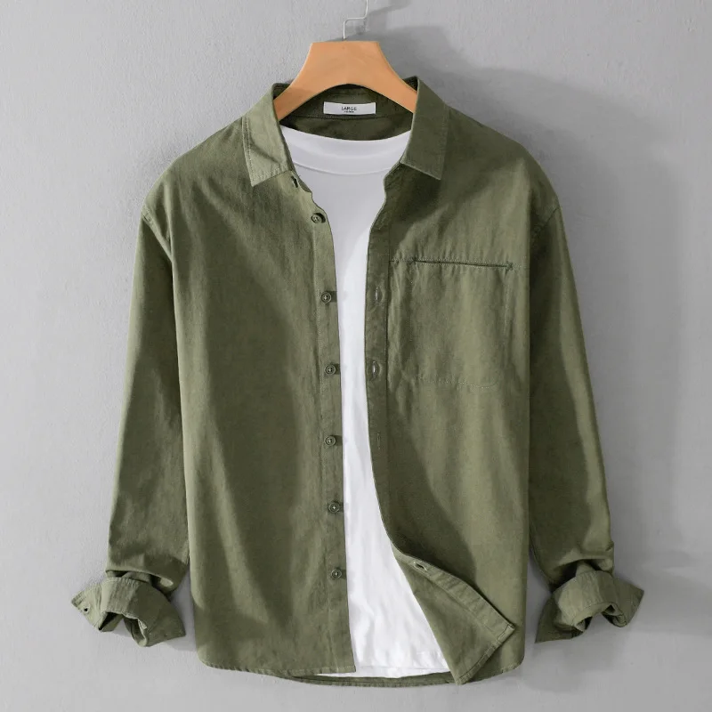 

Spring Autumn Simple 100%Cotton Shirts For Men Solid Color Long-sleeve Tooling Joker Popular Comfortable Loose Youth Men Shirt