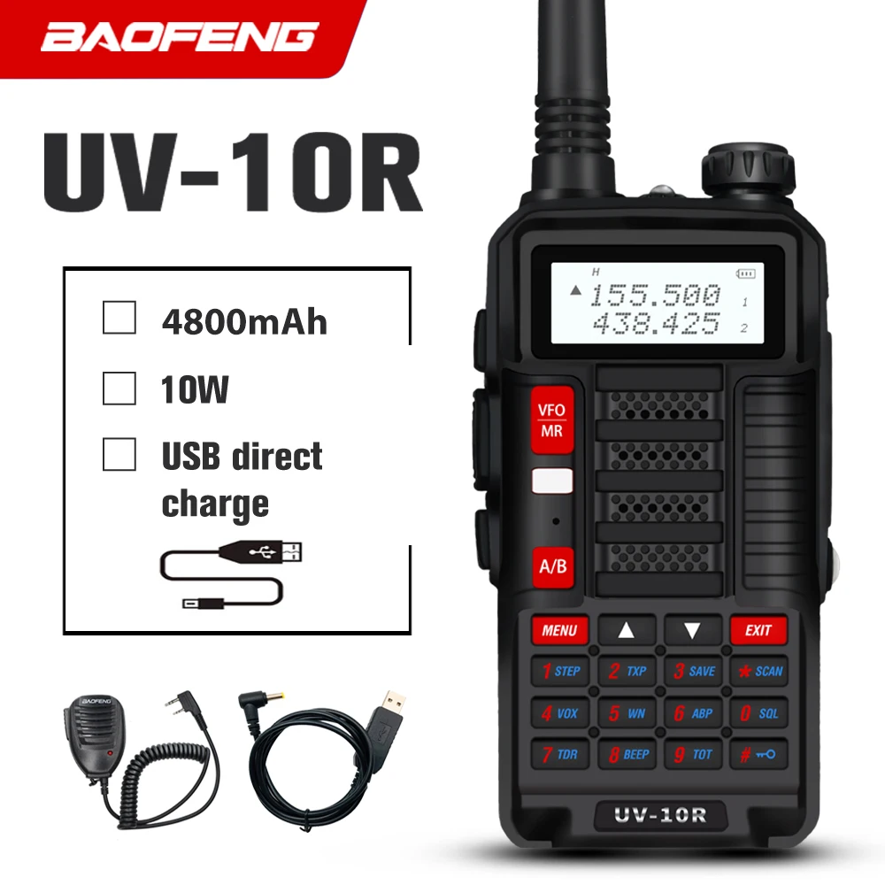 

Baofeng UV-10R Walkie Talkie 10W Two Way Ham CB Radio VHF UHF Dual Band HF Transceiver New High Power Talkie UV10R Plus BF-818UV