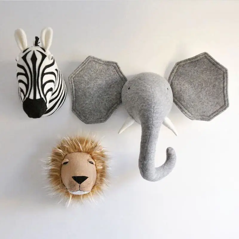 Cabeza de Animal 3D de cebra/elefante/jirafa, juguetes de peluche para niños, regalos de cumpleaños para habitación, accesorios de decoración para el hogar