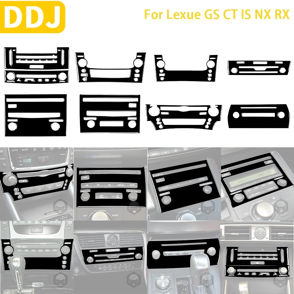 

For Lexue GS CT IS NX RX Car Accessories Interior Decorative Air Conditioning Control CD Panel Trim Sticker Black Plastic Set