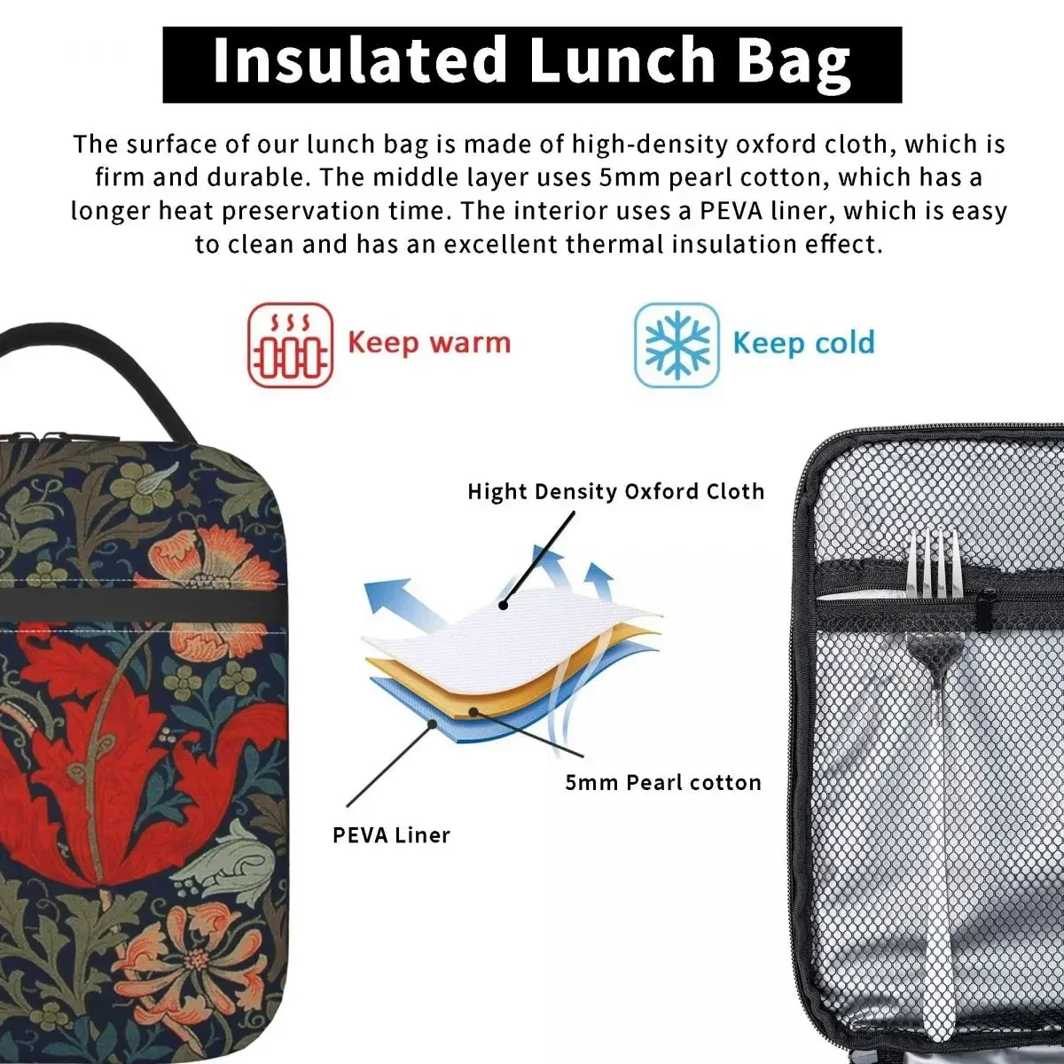 Изолированная школьная Термосумка для обеда с цветочным рисунком женщин и детей