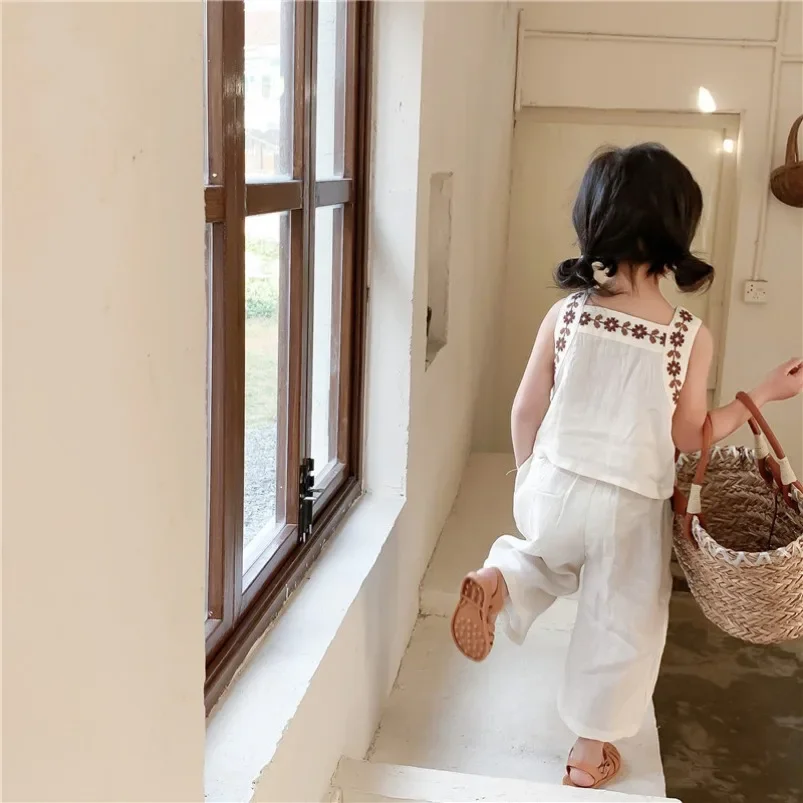 Новинка летняя одежда из двух предметов для девочек в Корейском стиле жилет с