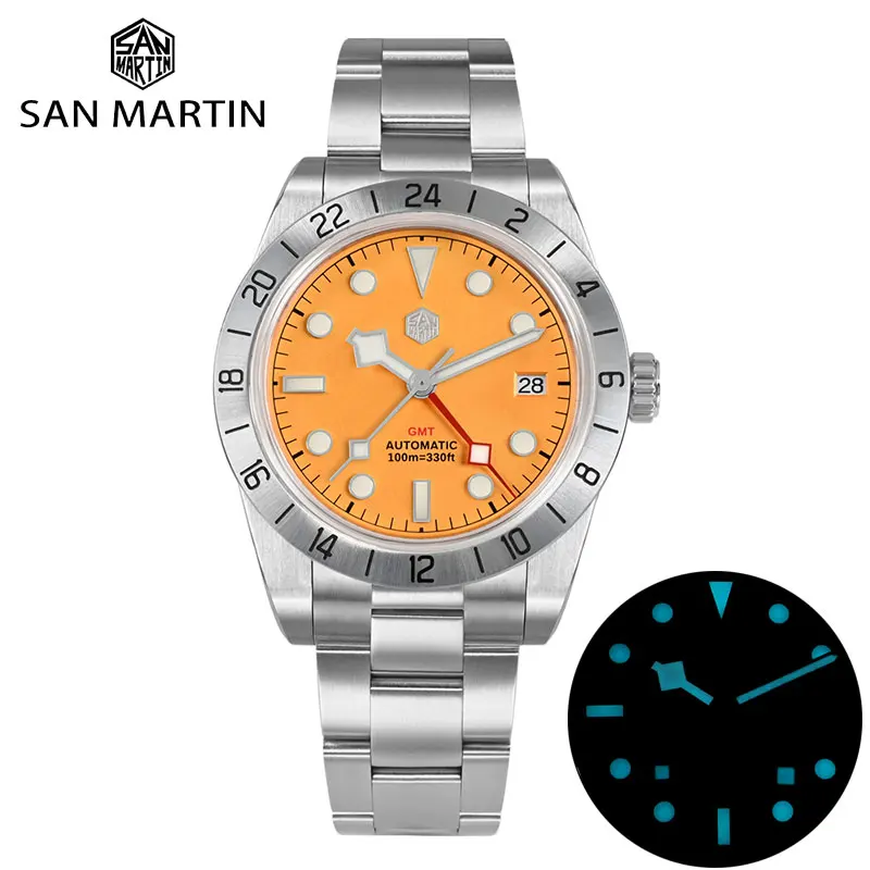 

San Martin New NH34 39mm BB GMT Color Dial Luxury Men's Watch For Men Business Automatic Mechanical Watches Sapphire Date BGW9