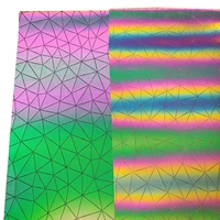 strong light color appear rainbow geometric embossed bright reflective faux leather fabric roll for bag cosmetic pack 30135cm