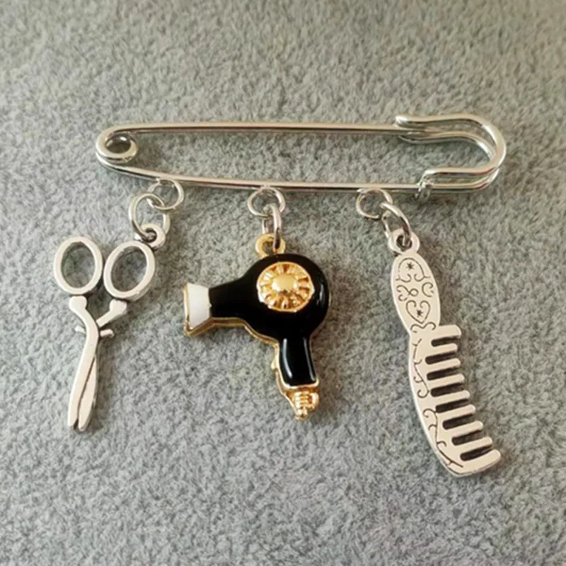 

Creative Design Brooch, Barber Scissors, Hair Dryer Comb, Pin Jewelry Gifts