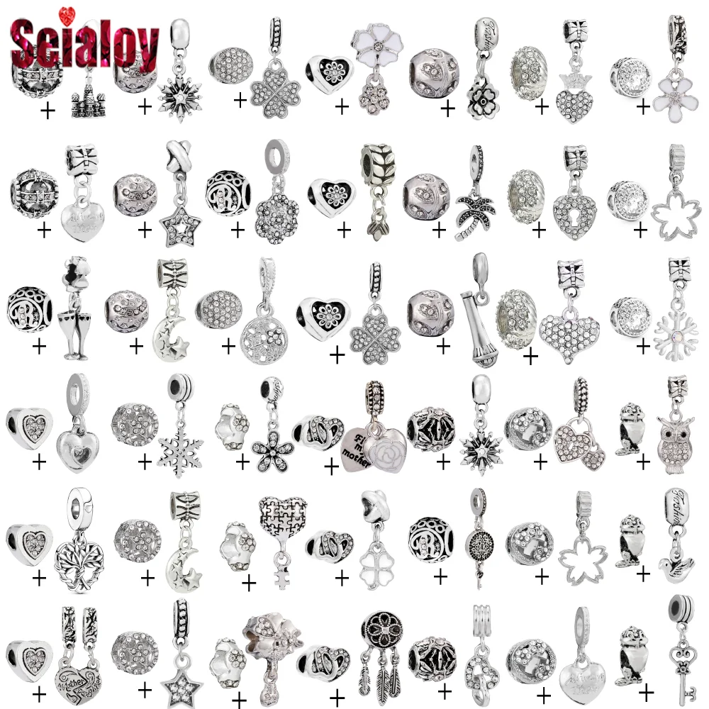 

Seialoy 2pcs Silver Color Rhinestone Beads & Snowflake Tree Of Life Charm Lucky Pendant Diy Bracelet Necklace Accessory