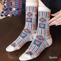 5pairslot new japanese style cotton socks for women comfortable socks double needle breathable socks ladies