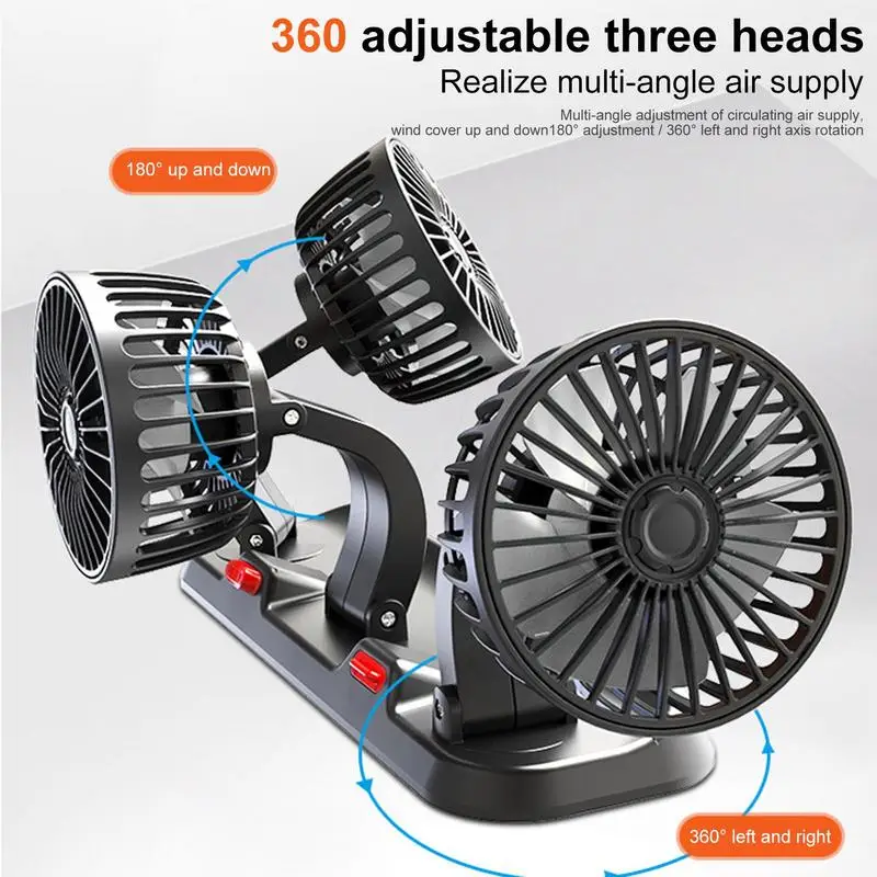 

3 Head Car Fan 360 Degree Adjustable Auto Electric Fan USB/12V/24V 2 Speeds Cooling Fans USB Recharging Car Dashboard Cooler