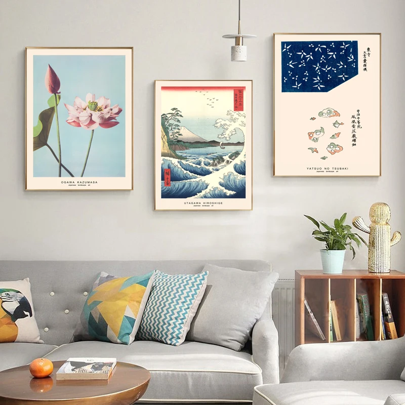 

Modern Minimalist Nordic Style Japanese Style Wave Mount Fuji Lotus Wall Art Canvas Painting Posters For Living Room Home Decor