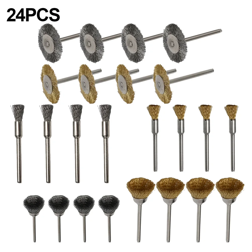 

24Pcs Brass Brush Stainless Steel Wire Wheels Brushes Drill Rotary Tools Polishing For Rotary Tools Metal Rust Removal Brushes
