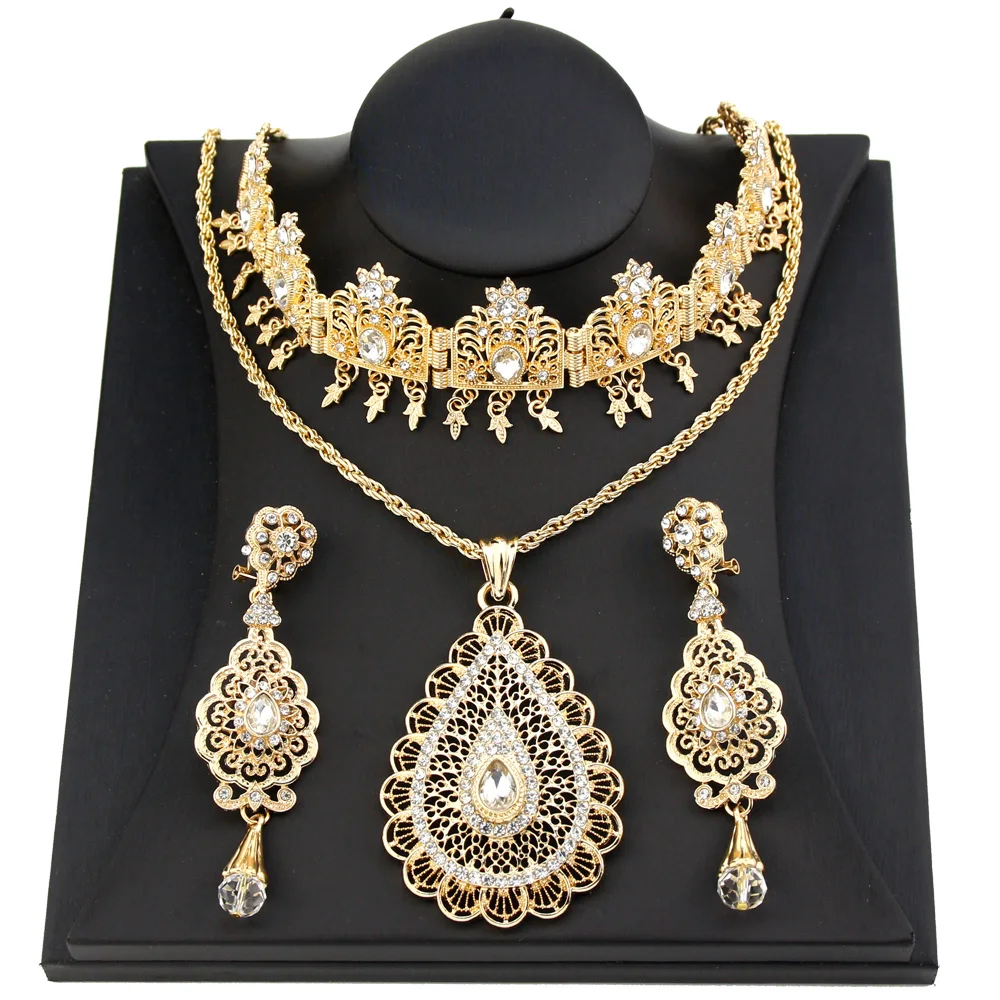 18K золотой арабский Свадебный комплект ювелирных изделий для невесты Алжир