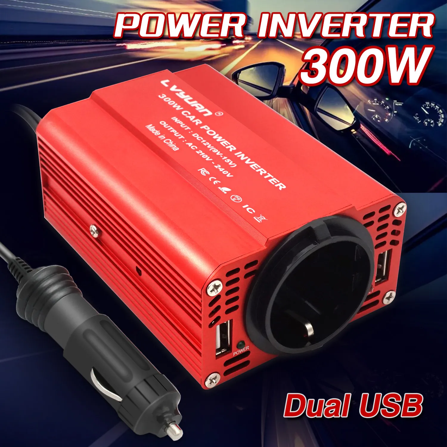 300W Car Power Inverter DC 12V To AC 110V 220V  Dual USB Car