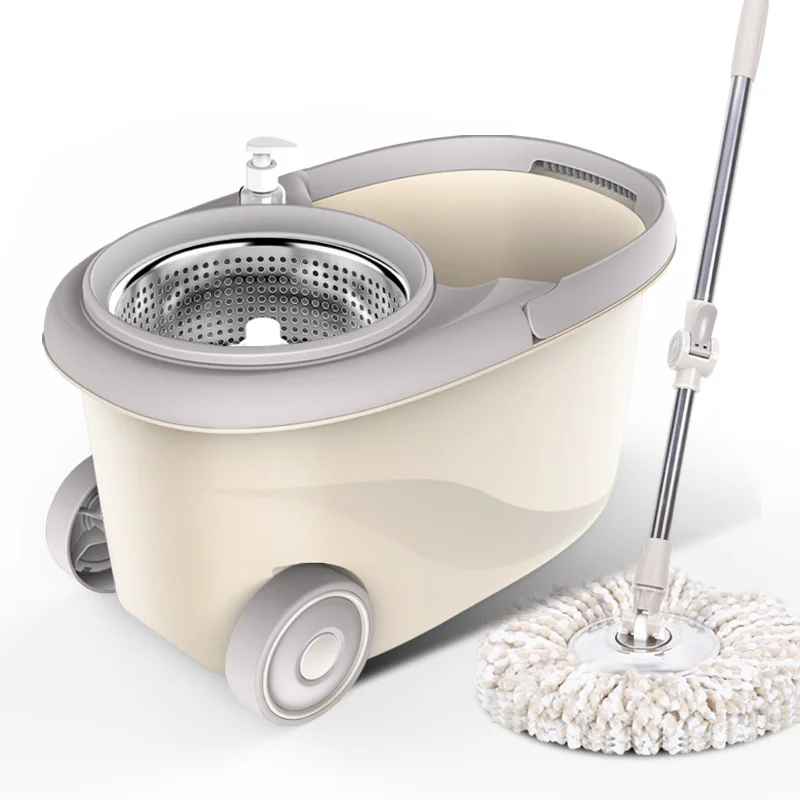 Spin Mop Bucket Portable Magic Double Drive Stainless Steel Hand Pressure Rotating with Head Household Floor Cleaning Set WF6273
