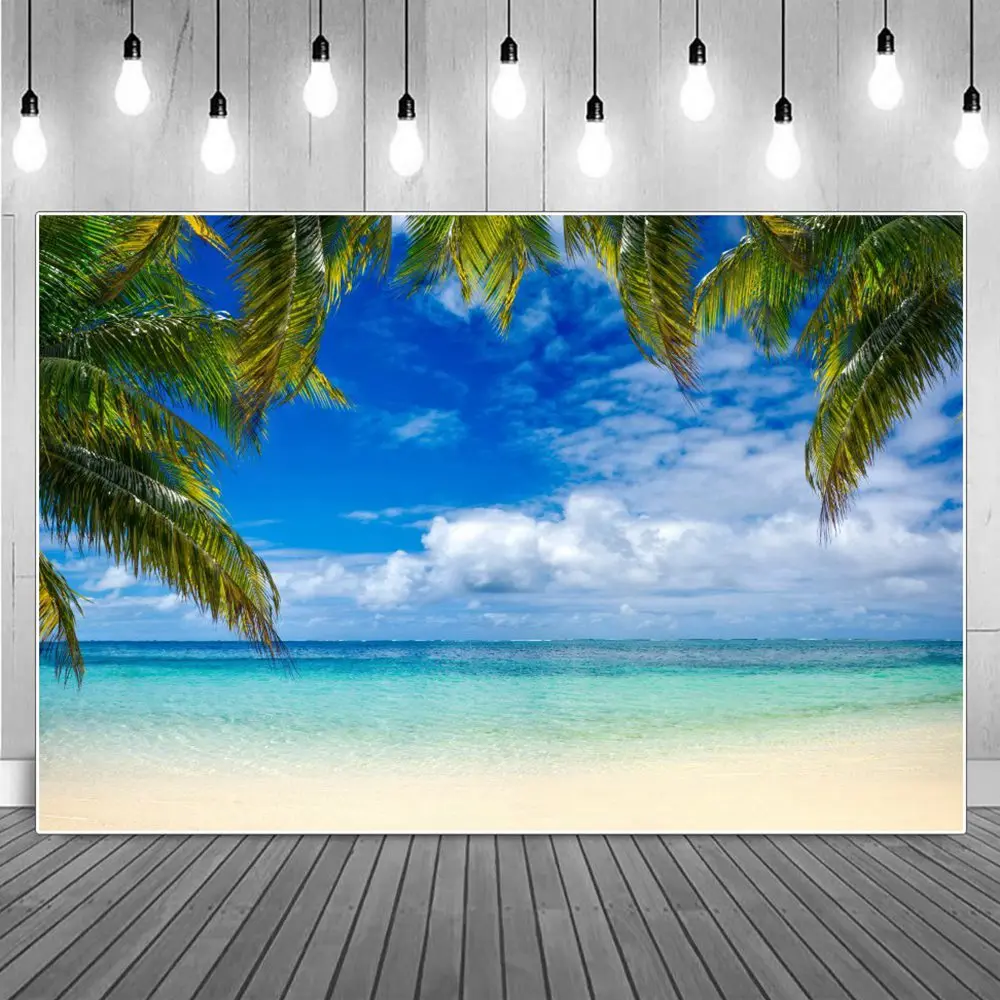 

Tropical Palm Trees Leaves Shoal Photography Backgrounds Ocean Seaside Blue Sky Clouds Vacation Backdrops Photographic Portrait