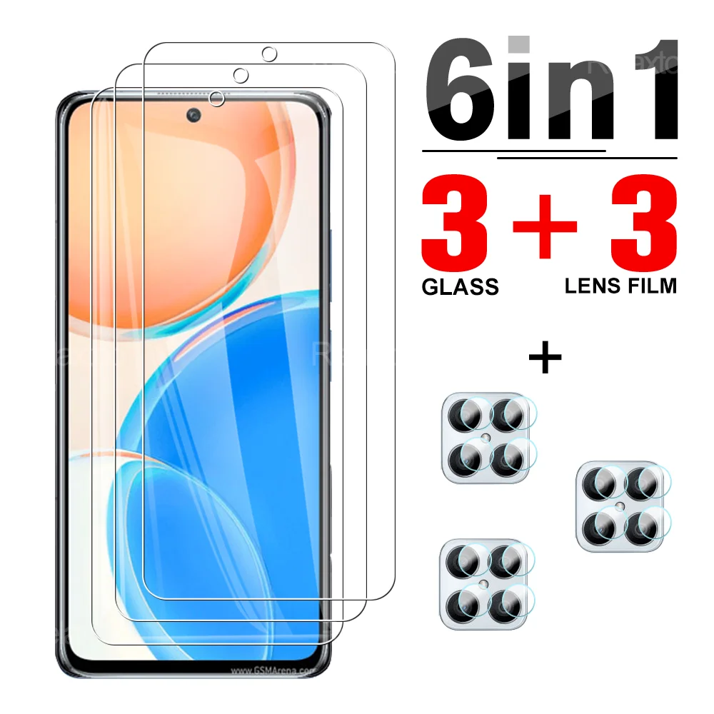 

6 в 1, защита экрана из закаленного стекла для Huawei Honor X8, 6,7 дюйма, объектив камеры, защитное стекло, XonorX8, прозрачная пленка для телефона, полное...
