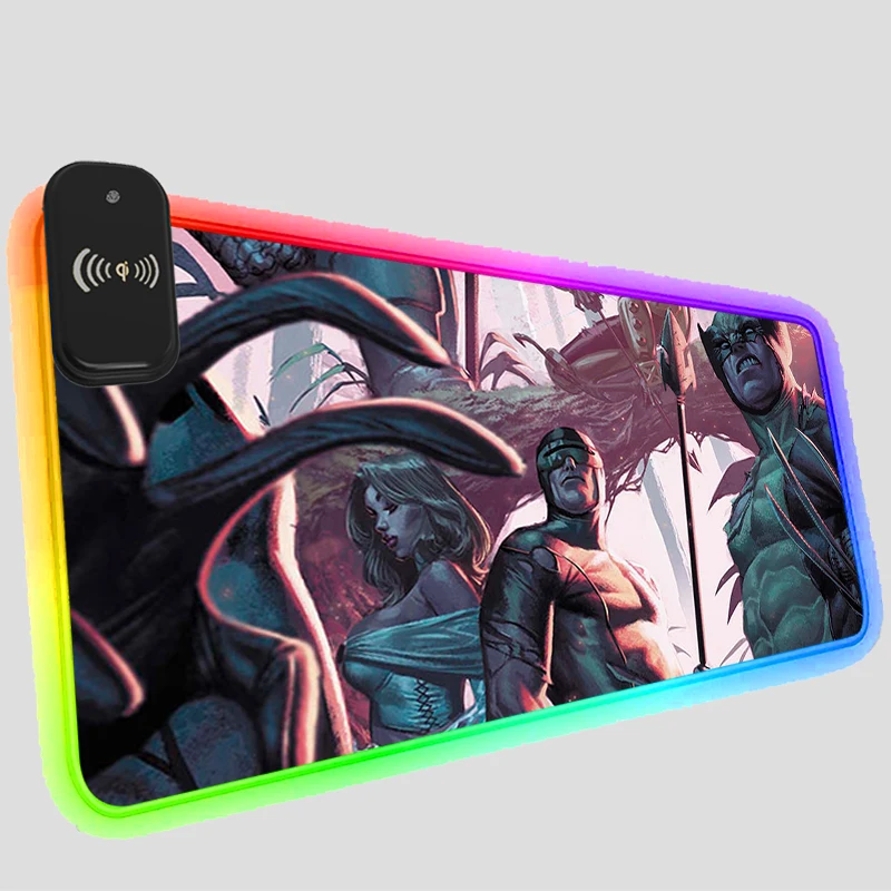 

Классный коврик для мыши Wolverine с беспроводной зарядкой, RGB коврик для мыши, светодиодный игровой водонепроницаемый коврик для ноутбука, роск...