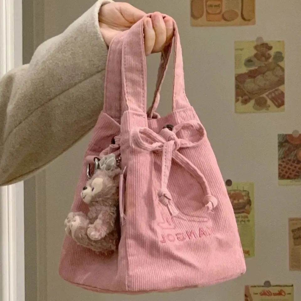 

Вельветовая сумка на плечо HAEX с вышивкой, женская модная розовая сумка-ведро для женщин, новинка 2022, повседневная женская сумка через плечо ...