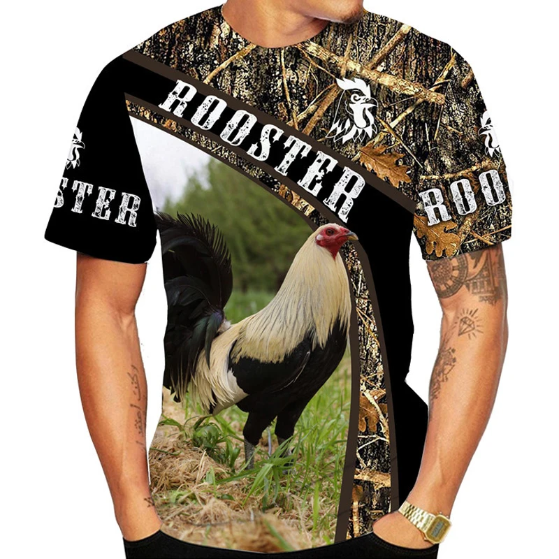 2023 Summer Streetwear Cool King Rooster Hunting Men's T-shirt 3D Print Animal Cock Hip Hop Male Clothes Casual O-neck Tops Tees